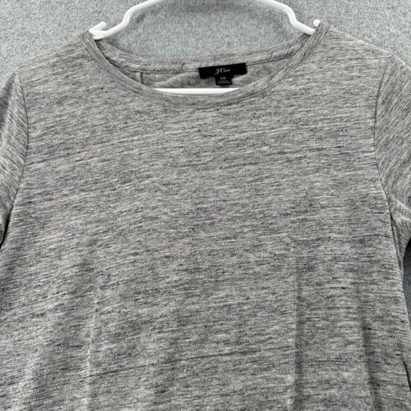 J Crew Top Tee Wmns XS Linen Short Sleeve Crew Neck T-Shirt Back Ruffle Gray - Picture 2 of 11